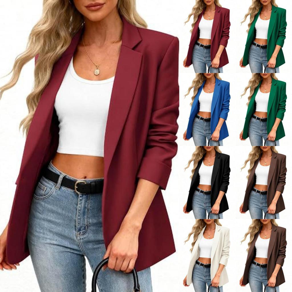 Женская блейзер-куртка в стиле business casual с длинным рукавом и отложным воротником для работы