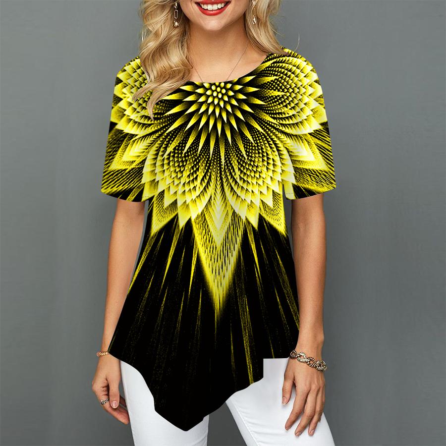 Женские футболки больших размеров с принтом подсолнечника, свободные повседневные топы, женская нерегулярная летняя одежда