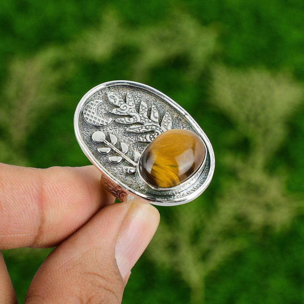 Natural Tiger'S Eye Gemstone Multi Stone Adjustable Ring 925 Silver For Women