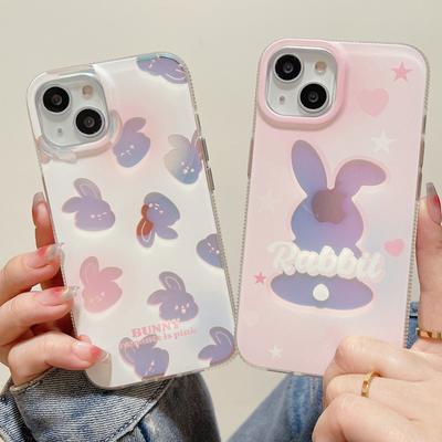Прекрасный розовый чехол с кроликом для Iphone 13 11 12 14 Pro Max 14 Plus Cute Bunny Laser Phone Cover Capa