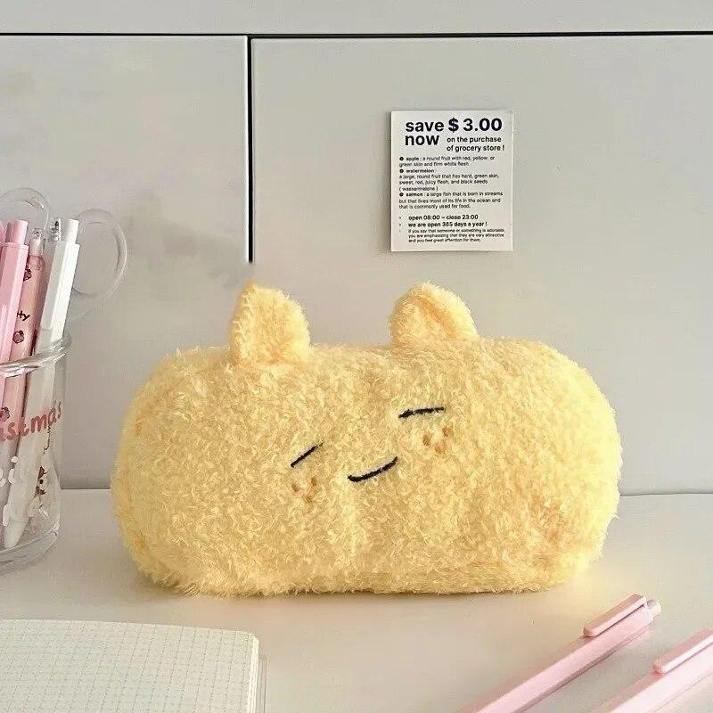 Зимний плюшевый пенал, модный кавайный мультяшный животный пенал, большая вместительная сумка для хранения канцелярских принадлежностей, милый органайзер для скрапбукинга