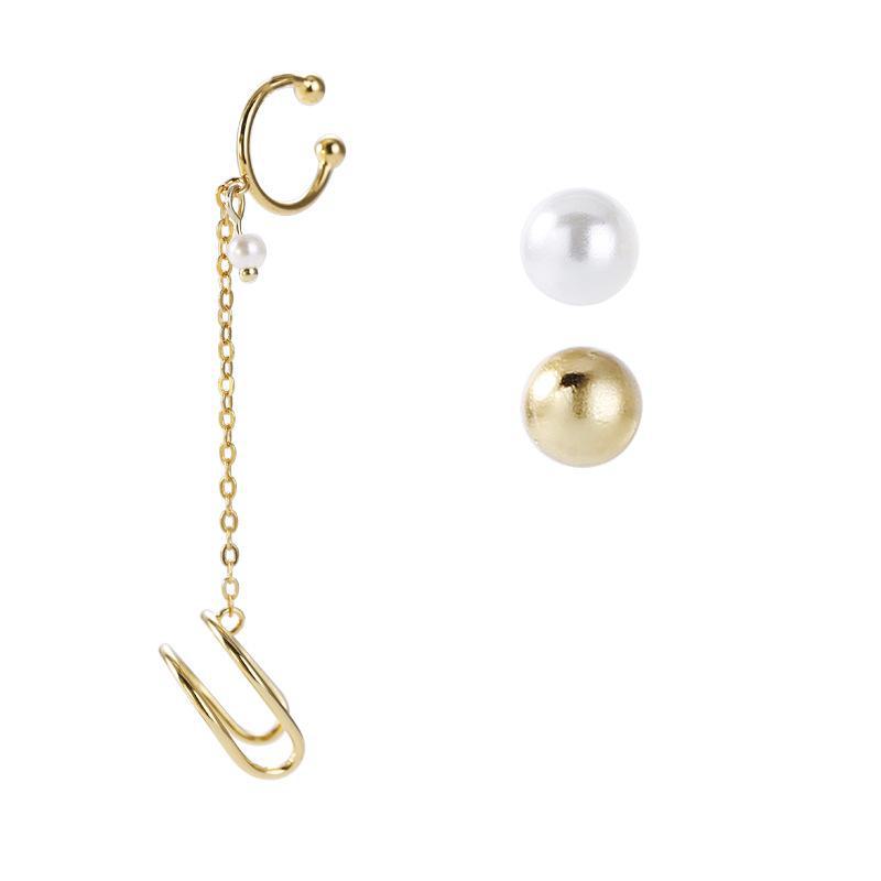 Banyan Tree S925 Silver Asymmetrical Pearl Ear Clips with Minimalist Cold Style