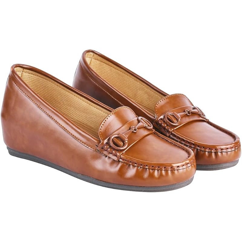 Shoetopia Women'S Zip Loafers Tan,5 Uk