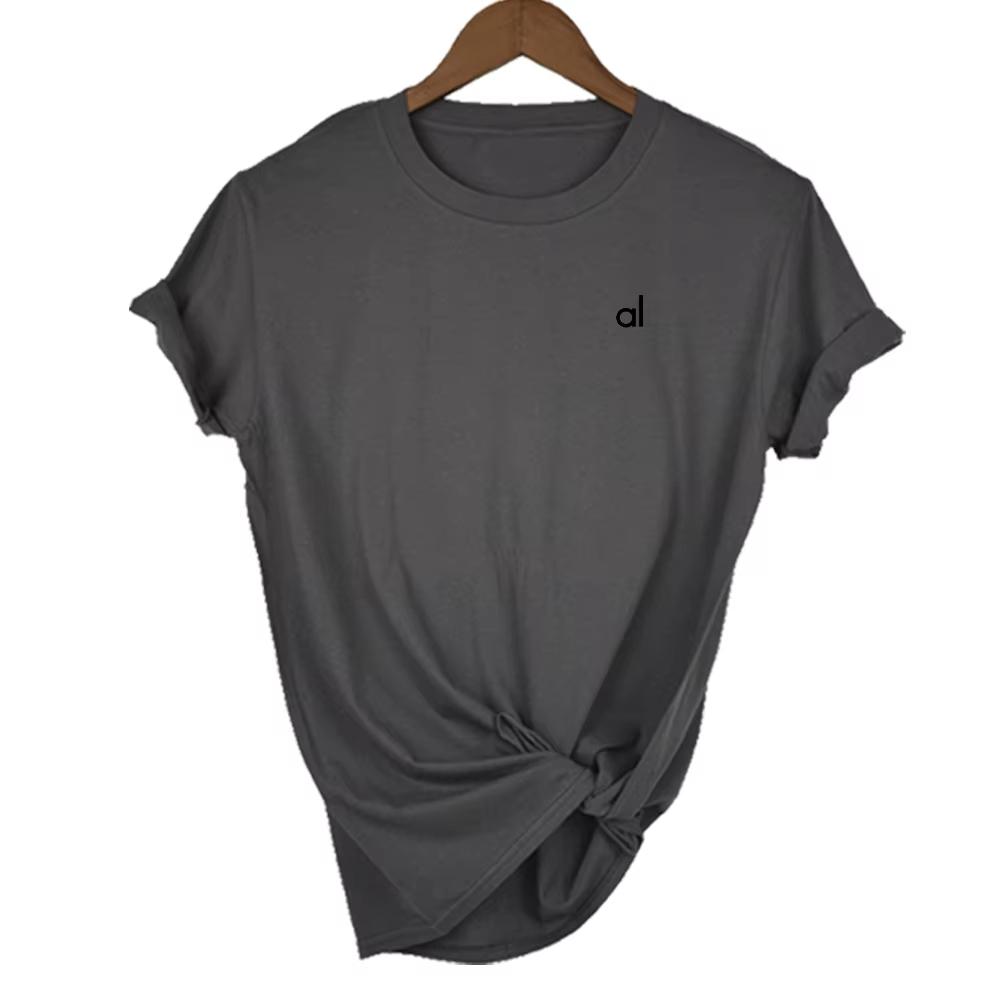 2025AL Спортивная футболка для йоги Женские футболки 100% хлопок Мода Женщины Короткий рукав Бренд Мужские футболки Лето Женские топы