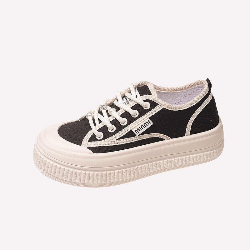 Туфли парусиновые жемчужные в стиле Сяосянфэн женские весна 2025 новые суперхит на толстой подошве на шнуровке показывают тренд маленьких повседневных кед