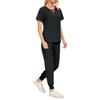 Women's Short Sleeved Solid Color V Neck Pocket Top Pants Work Clothes Two Piece Set