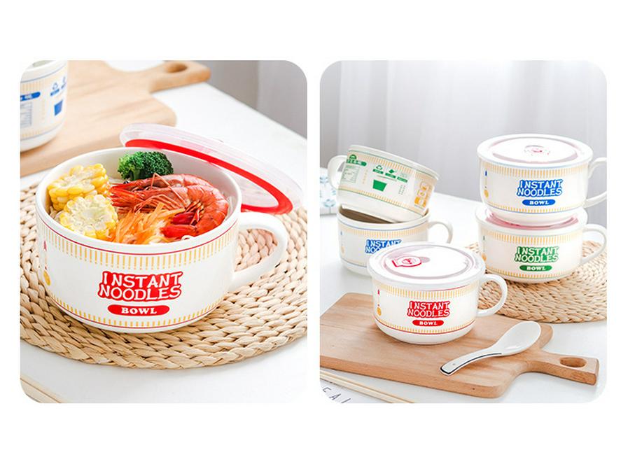 Набор японских керамических мисок для рамена: Включает крышку, миску с ручкой, ложку, палочки для еды и подарочную коробку - Идеально для дома, общежития и обеда.