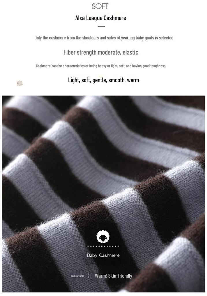 Women's Black & White Striped Wool Sweater - 2023 Autumn/Winter Collection, Cashmere Knit, Long Sleeve, Loose Fit