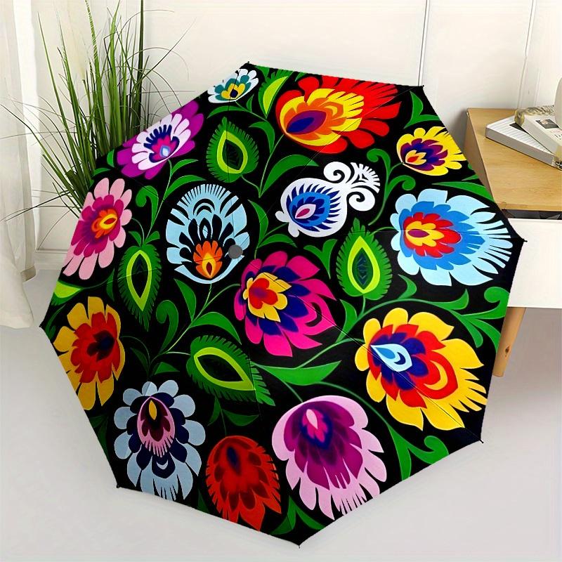 1 шт. Цветной цветочный узор мандала Зонт с пластиковой ручкой, Подходит для всех сезонов, Домашний, Путешествия, Уличный зонт B1658
