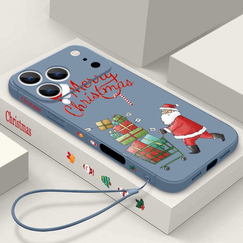 Милый чехол из ТПУ с рисунком Санта-Клауса из мягкого силикона для iPhone 17 Pro Max 16E 16 15 14 13 Pro Max 12 Pro 11 противоударный со шнурком чехол для телефона fundas