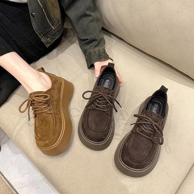 Женские весенние новые ретро универсальные туфли на шнуровке на толстой подошве, увеличивающие рост