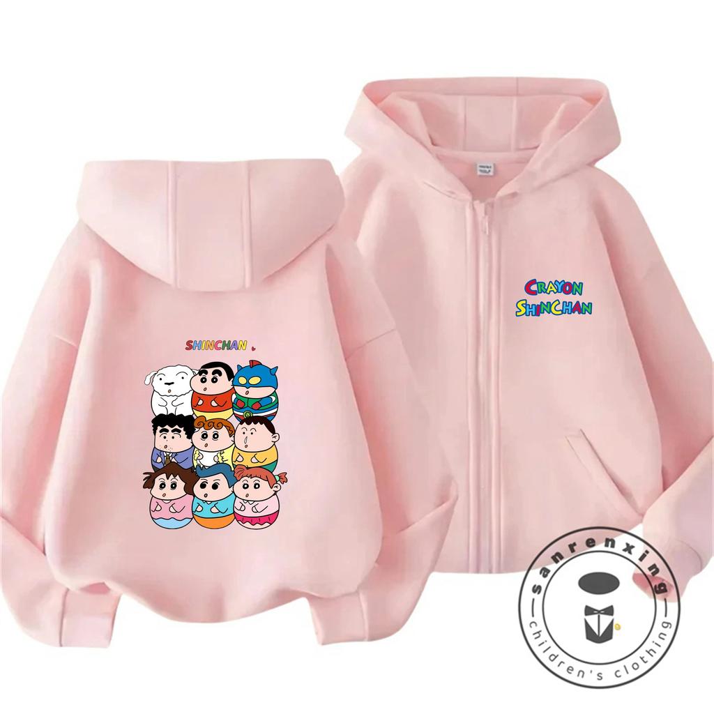 Trendy Kids Zipper Hooded Sweatshirt Cute Kawaii Winter Street Style Tops Crayon Shin Chan Children 3 14