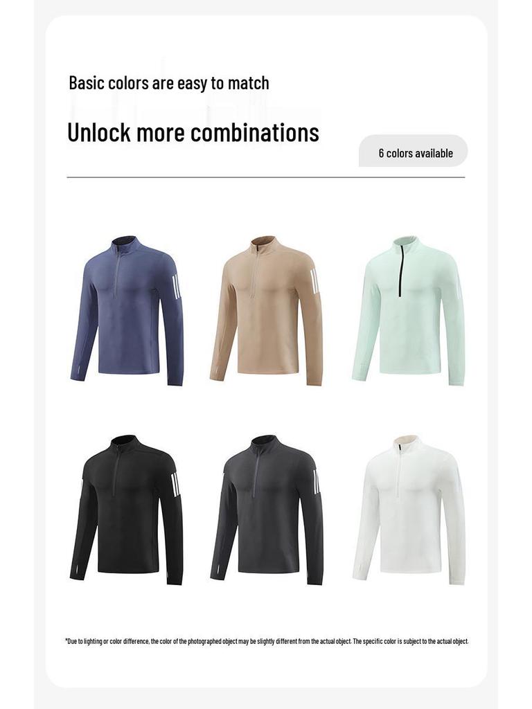 Мужская быстросохнущая эластичная тренировочная толстовка с длинным рукавом, воротником-стойкой и половинной молнией