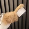 Fashion Aphixta Crystal Buckle Dec Warm Winter Real Rabbit Fur Plush Women Slippers Furry Mules Shoes Square Toe Square Heel Hair Slides