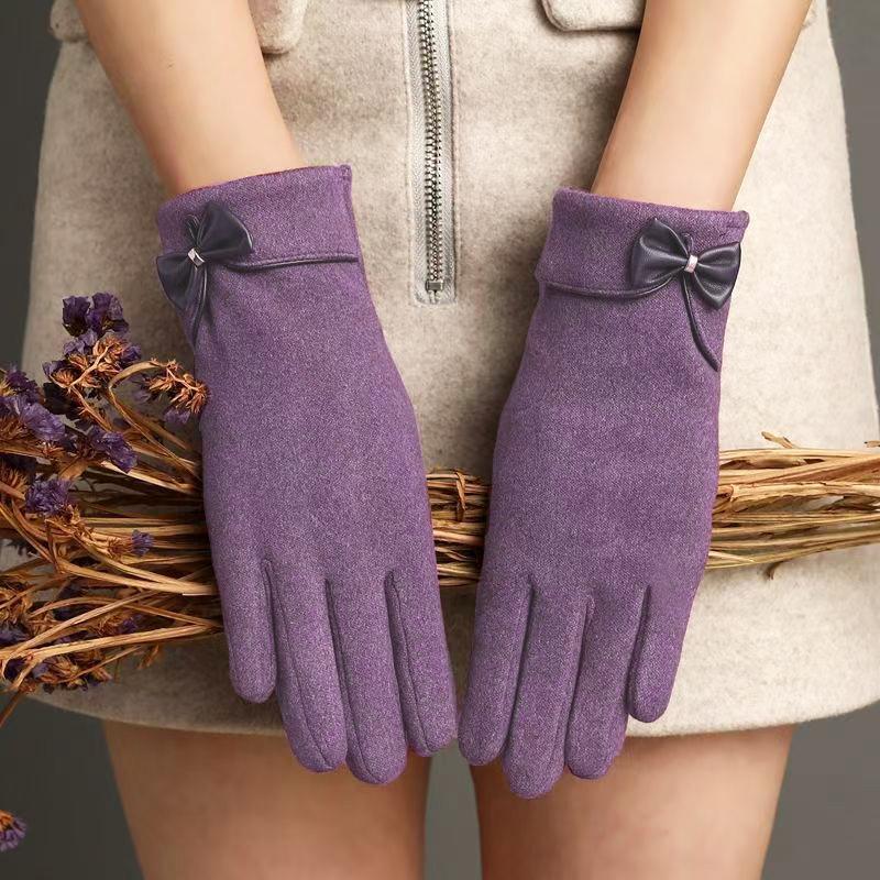 Теплые перчатки женские бархатные утолщенные ветрозащитные для улицы для верховой езды модные милые с бантом осенне-зимние перчатки