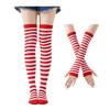 Womens Striped Arm Warmers Leg Warmers Set Winter Knitted Over The Knee High Socks Long Fingerless Gloves Set for Christmas Halloween
