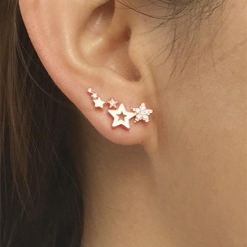Shining Geometric Gold Color Earrings for Women Climber Tiny Star Stud Earrings Birthday Gift Jewelry Earrring