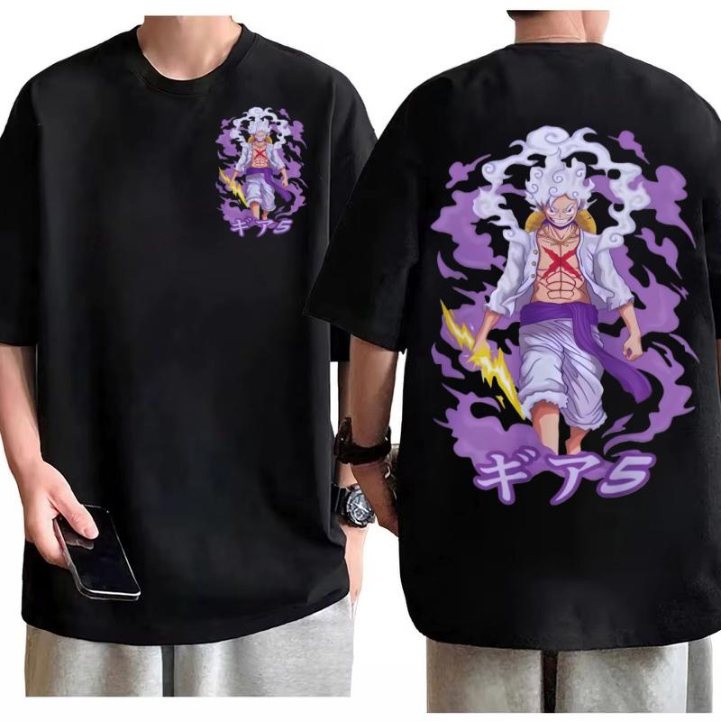 Футболка мужская с принтом One Piece Luffy Gear 5 Nika Ретро Хлопок Аниме Графическая Модная Уличная Стиль Удобная С коротким рукавом Круглый вырез