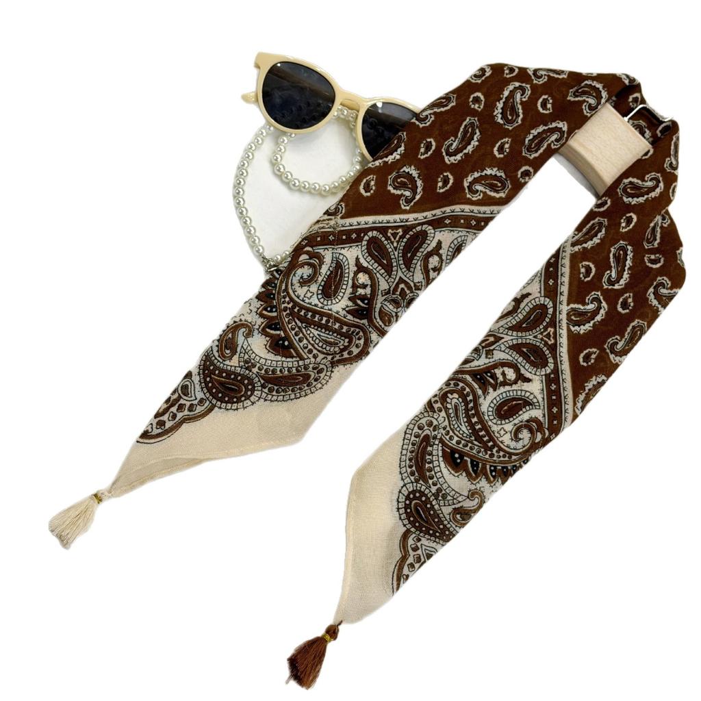 Paisley cashew print fringed square scarf with spiked scarf women's old money wind beard silk scarf