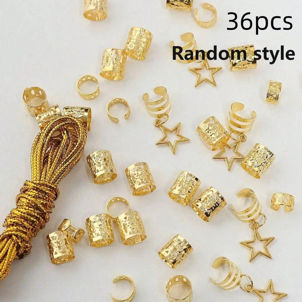 36pcs Dread Locks Hair Braiding Metal Cuffs Hair Braid Tubes Braided Hair Rope  Women