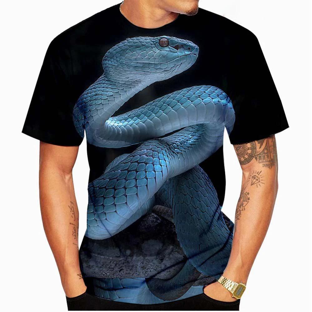 Модные футболки с принтом змеи 3D для мужчин/женщин, крутая футболка с графическим принтом, детская футболка унисекс, большие размеры 100-6XL