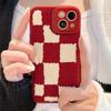 Японский корейский зимний плюшевый чехол для телефона с вышивкой в ​​горошек и шахматной доской для Iphone 14 13 12 11 Pro Max X Xr Xs противоударный чехол
