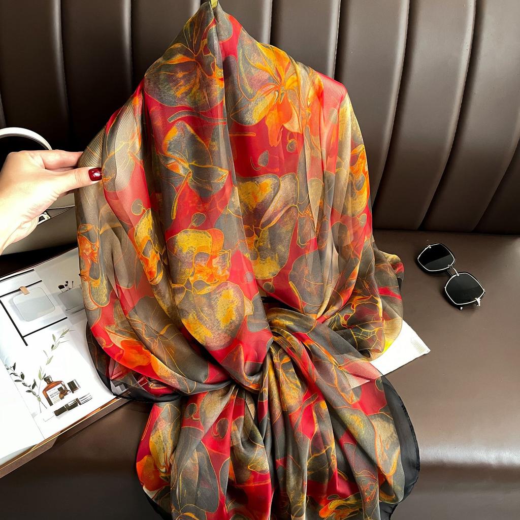 Women's Fashion Scarf Polyester Mature Style with Plant Pattern - Large Beach Shawl Wrap, Decorative Sun-Proof and Windproof