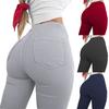 Pockets Elastic Solid Color Women Pants Butt-lifting High Waist Cropped Leggings