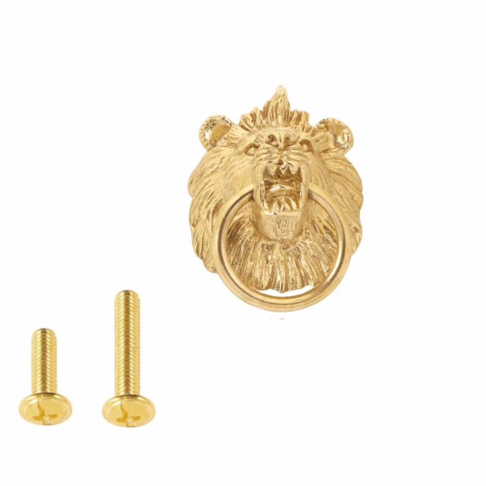 Retro Cabinet Door Knobs Vintage Wardrobe Drawer Pulls Lion Head Knob Brass Handle Furniture