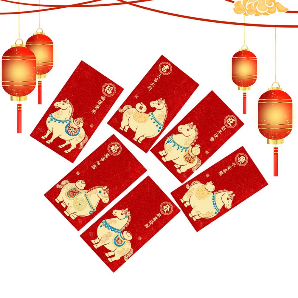 Red Envelopes 2026 Year Of The Horse Gold Foil Embossing Chinese Traditional Money Red Envelope Pockets For Marriage Engagement