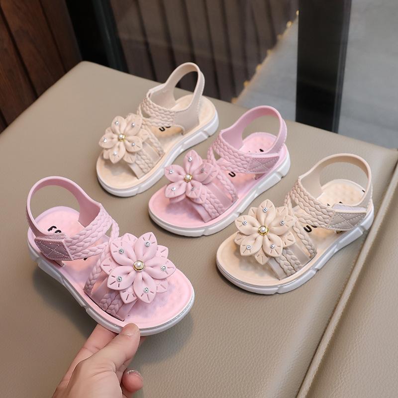 Детские сандалии, летние нескользящие сандалии на мягкой подошве, милые сандалии принцессы с цветами, детские сандалии
