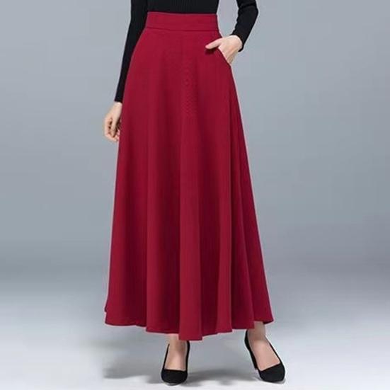 Макси-юбка с высокой талией А-силуэта Длинная юбка с карманами Дышащая Утягивающая Дизайн с большим подолом Юбка для офисной леди