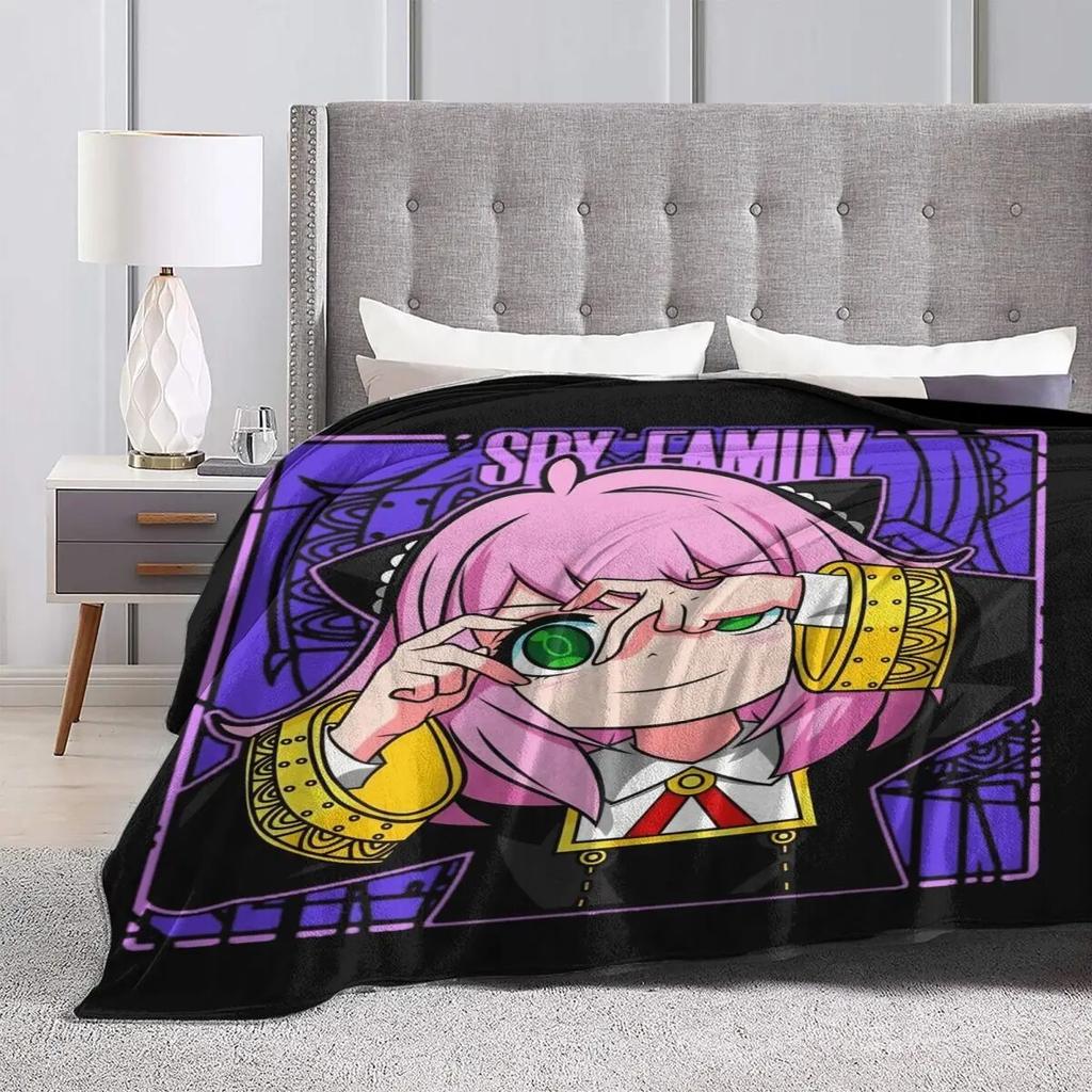 Kawaii Anya Merch Blankets Fleece Bedding Spy X Family Manga Throw Blanket Comfortable Lightweight for Travel Bedspread