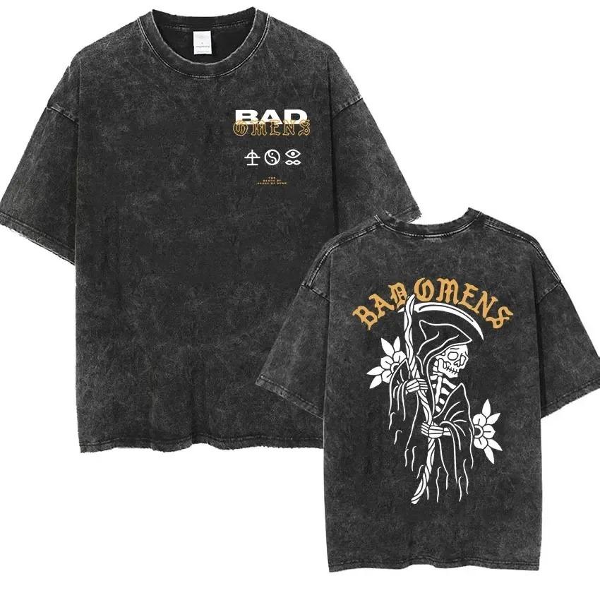 Streetwear Bad Omens Band Music Tour Washed T Shirt Retro 90s Men Women Clothing T-shirt Casual Oversized Tees