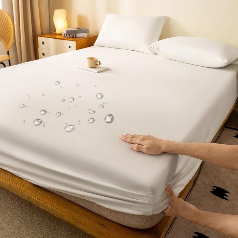 Однотонная водонепроницаемая простыня на резинке, нескользящий регулируемый наматрасник для двуспальной, королевской, полуторной кровати 90/120/150/180/200см