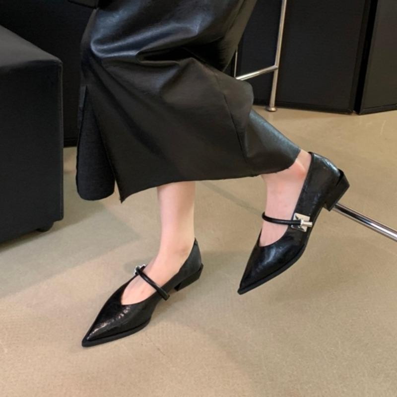Модные женские туфли Мэри Джейн с острым носком, осень, новые, с неглубокой металлической пряжкой, однорядная пряжка, удобные одинарные туфли