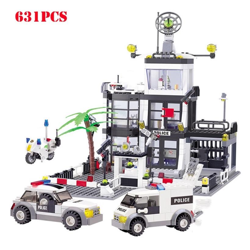 Полицейский участок, автомобиль, грузовик, образовательные строительные блоки, кирпичи с городскими фигурками полицейского, игрушки для детей, детские подарочные блоки