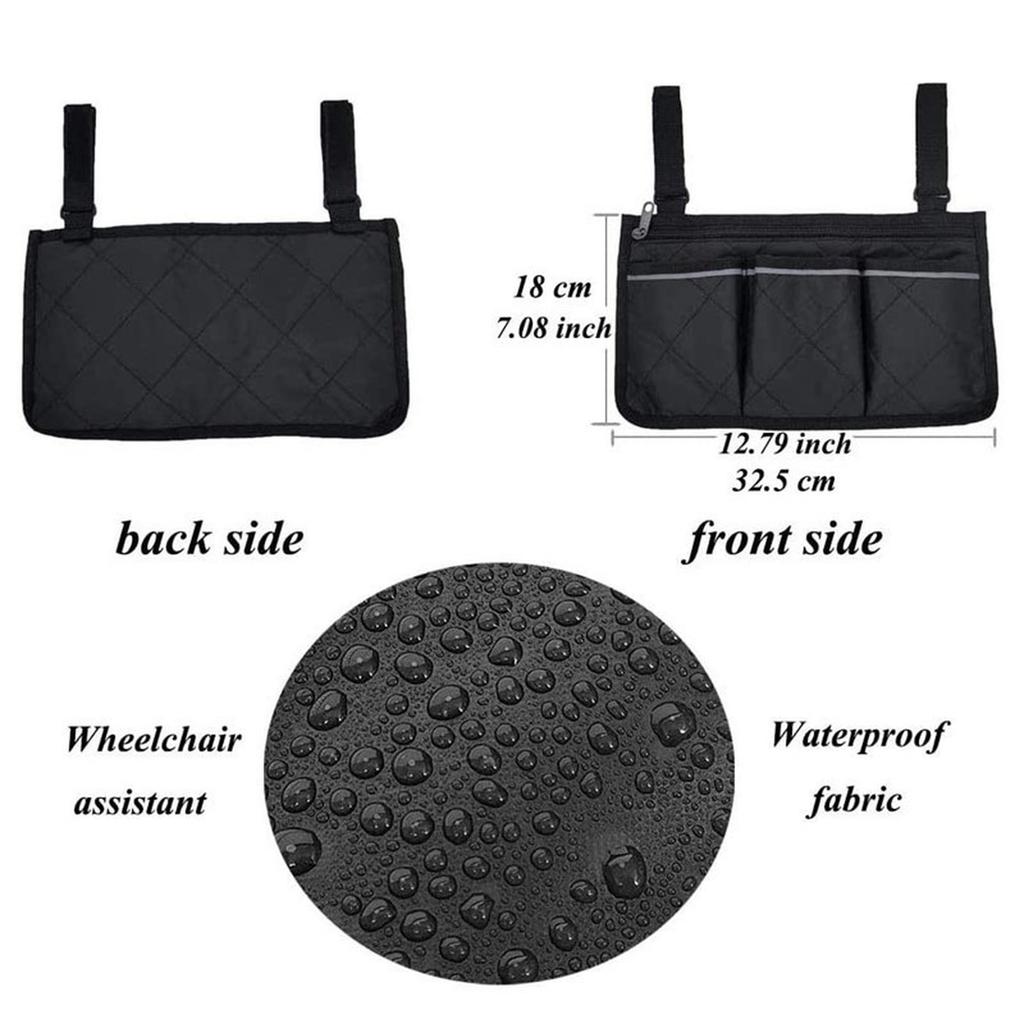Сумка для хранения на подлокотнике инвалидной коляски Сумка-органайзер для боковой части инвалидной коляски Универсальная сумка для хранения сбоку на подлокотнике Подходит для большинства инвалидных колясок