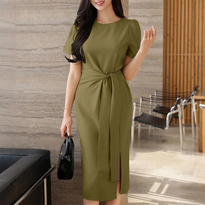 ZANZEA Женское повседневное платье-футляр с круглым вырезом и коротким рукавом