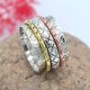 Spinner Ring,925 Sterling Silver Three Tone Spinner Ring, Thumb Ring, Silver Band Ring