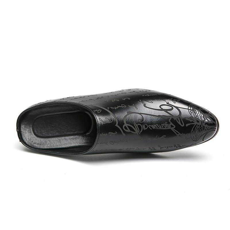 Мужские туфли-мулы, черные кожаные сабо, летние туфли, удобные повседневные туфли с открытой спиной и полуботинками, увеличивающие высоту каблука