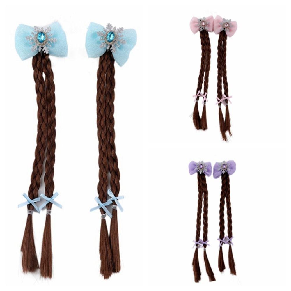 2pcs Snowflake Girls Braids Wig Synthetic Kids Ponytail Princess Cartoon Bow Ponytail  Daily