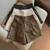 High-Waist PU Leather Slim Shorts for Women - Autumn/Winter 2024 Collection