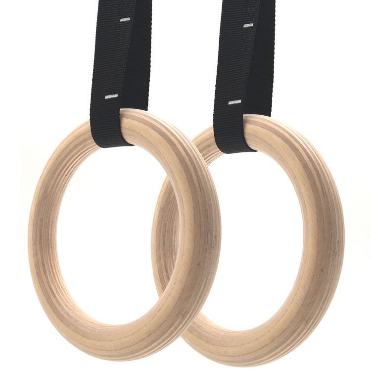 Fitness Wood Gymnastic Rings with Numbered Straps