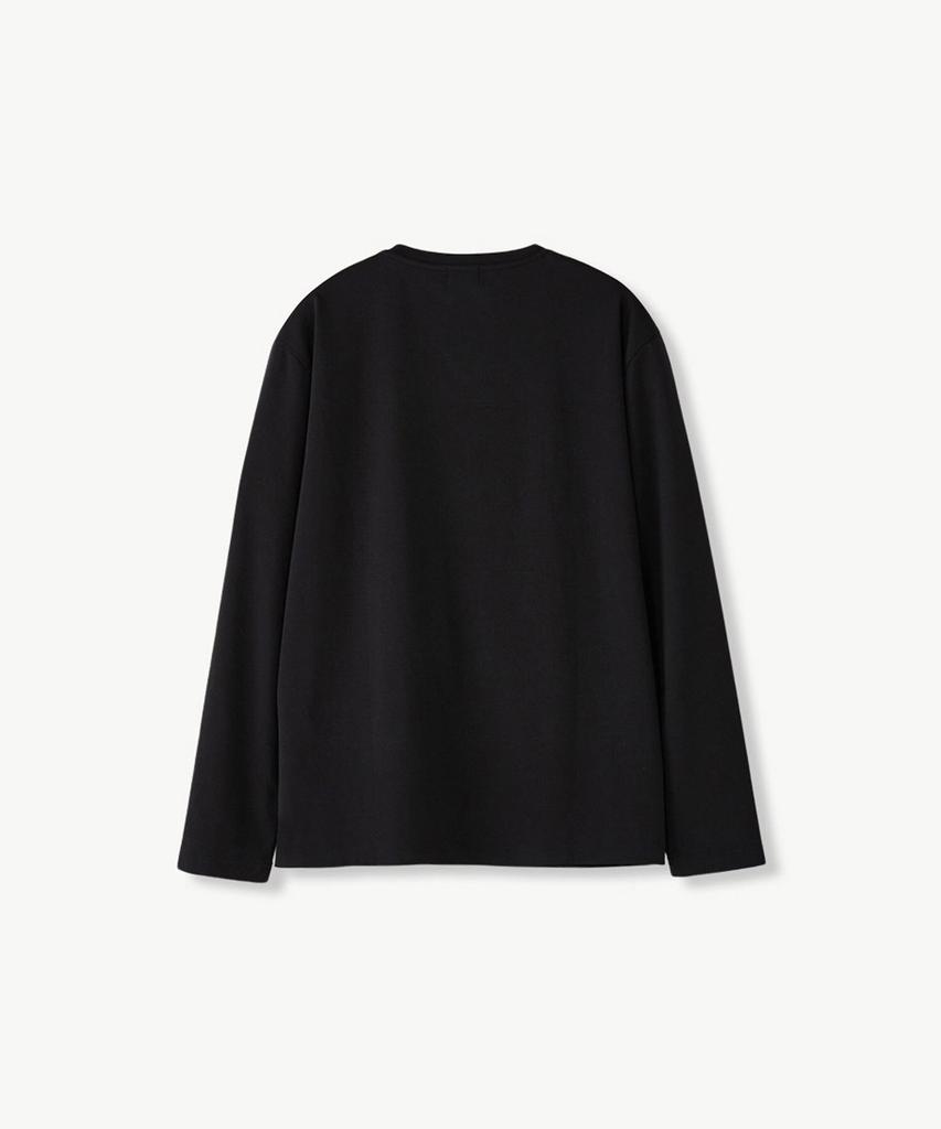 STCO [Black Label] Supima Slit Neck Long Sleeve T-Shirt Black (Regular Fit)_Stsvz92Nsb