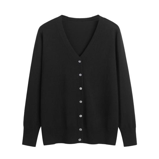 Women Sweater Coat Solid Color Single-breasted Buttons Long Sleeves Casual Cardigan Soft V Neck Casual Autumn Jacket for Daily Wear