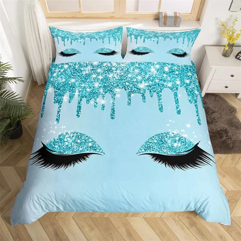 Eyelash Duvet Cover Set Eyes Pattern Design Comforter Cover Microfiber Girly Priness Style Glitter Twin King Queen Bedding Set