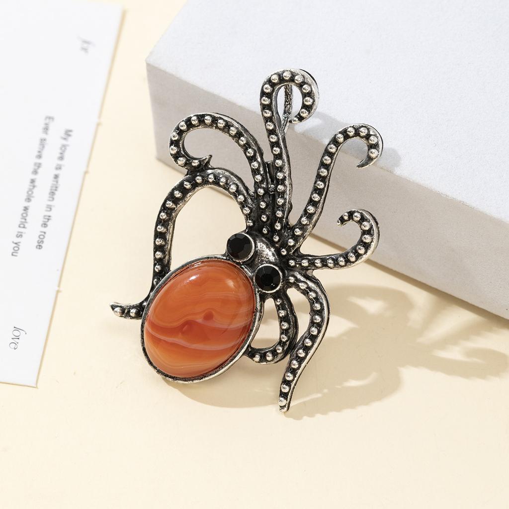Natural Stone Shell Brooch Octopus-Shaped Brooch For Elegant Formal Coat Jewelry Accessory 52x37mm