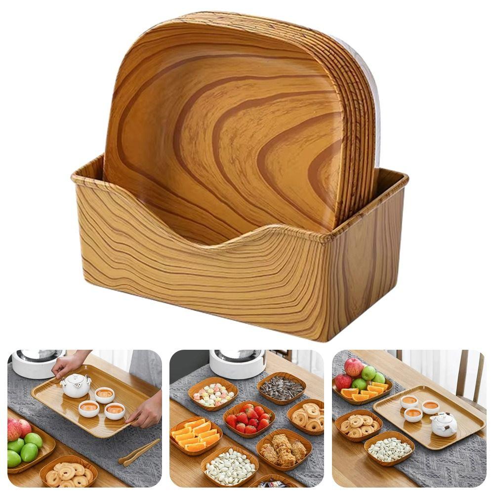 7 шт./набор тарелок для закусок с имитацией текстуры дерева, квадратный поднос 14 см, новое простое блюдо для чайной церемонии