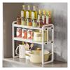 Tabletop Kitchen Storage Rack White Plastic Double Layers Telescopic Kitchen Shelf Organizer for